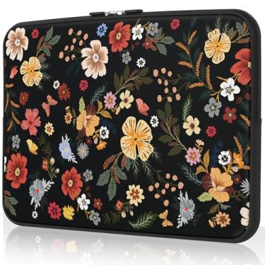 Imagem de iLeadon Capa para laptop de 13 a 14 polegadas para MacBook Air M3/M2/M1, MacBook Pro 13/14 polegadas, capa protetora fina para computador HP, Dell, Chromebook, bolsa para laptop feminina (preto floral