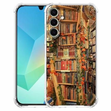 Imagem de Nsyosio Capa vintage de livraria para Samsung Galaxy A16, estampa estética de biblioteca de livros antigos, capa amortecedora de TPU macio na moda para Galaxy A16