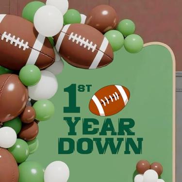 Imagem de BOOMPA Placa de decalque First Year Down Football, decoração com tema esportivo de rúgbi para pano de fundo, 30 x 90 cm (verde (rugby))