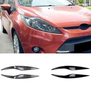 Imagem de Farol de cabeça lâmpada pálpebras sobrancelha farol decoração acabamento estilo carro compatível com Fiesta MK6 2008-2012 acessórios de carro (aparência de fibra de carbono)