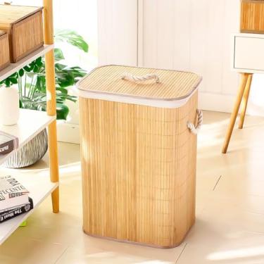 Imagem de Cesto Organizador de Bambu com Tampa e Alças, Design Natural, Armazenamento para Casa