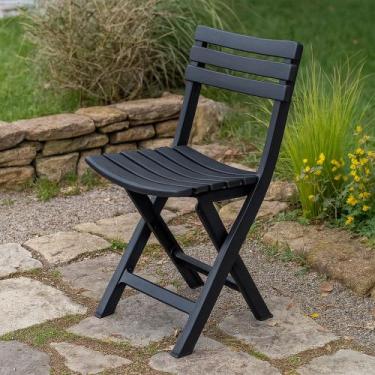 Imagem de Cadeira De Plástico Dobrável Área De Lazer Preta 110kg Estrutura da ca