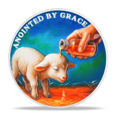 Imagem de Moeda religiosa de cordeiro ungido – Medalhão inspirador do versículo da Bíblia para presentes baseados na fé, incentivo espiritual para homens e mulheres