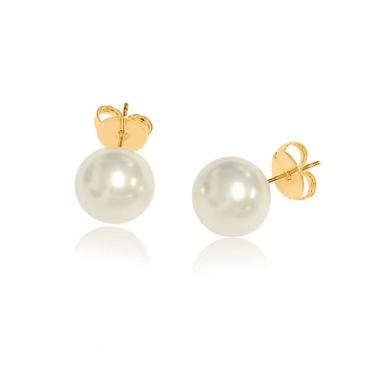 Imagem de Brinco Pérola Tradicional 8 mm Banhado a Ouro