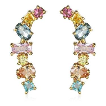 Imagem de Brinco Ear Cuff Noiva Pedra Zirconia Colorido Festa 15 Anos