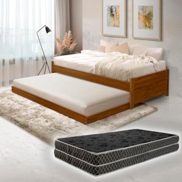 Imagem de Cama de Solteiro Madeira Maciça com Auxiliar Deslizante e Colchões D20 Super Confortáveis (Castanho)