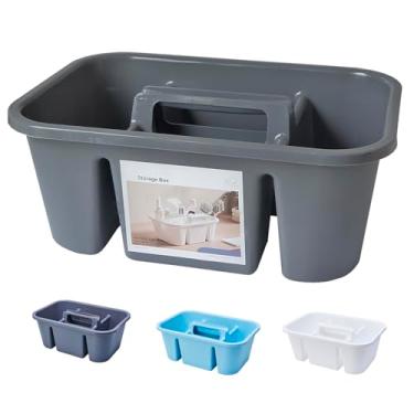 Imagem de MINDFARGE Cesto de chuveiro portátil e resistente, bolsa de chuveiro grande com alça, organizador multiuso para banheiro, dormitório, jardim, ferramenta (cinza, 1 pacote)