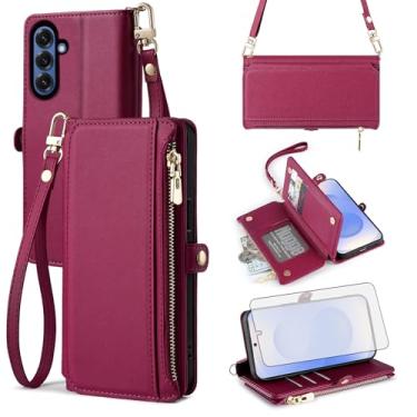 Imagem de Asuwish Capa de telefone para Samsung Galaxy S25 5G carteira com zíper com protetor de tela de vidro temperado e alça de pulso slot para cartão flip acessórios para celular S 25 25S 25 25S SM-S931U