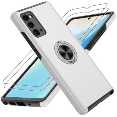 Imagem de Capa para Samsung Galaxy Note 20 com suporte de anel magnético de 360° e [protetor de tela HD × 2] capa para celular - cinza