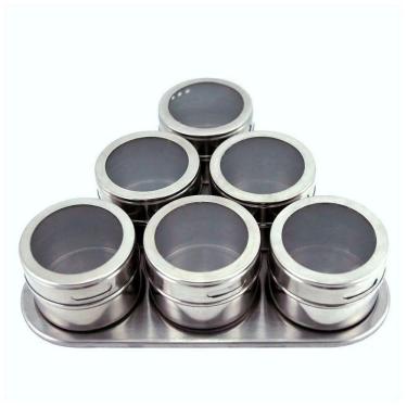 Imagem de Porta Condimento Tempero Magnético Inox 6 Potes Com Imã