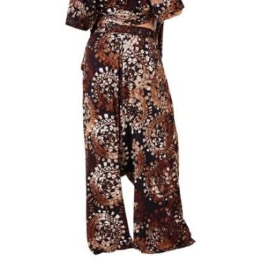 Imagem de Calça Saruel Pantalona Estampa De Batik Marrom Yacamim H10-Feminino