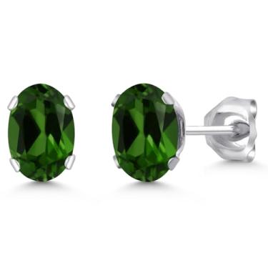 Imagem de Gem Stone King Brincos ovais de pedra preciosa de 7 x 5 mm para mulheres e homens, Pedra preciosa, Diopsídio