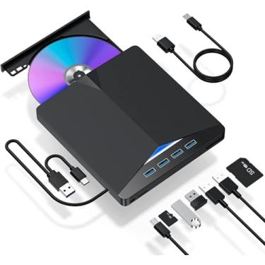 Imagem de FANTIA 7 em 1 USB 3.0 Tipo-c externo DVD RW CD drive gravador leitor leitor leitor de disco óptico externo para PC, laptop, desktop