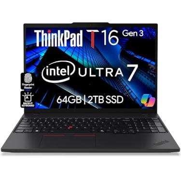 Imagem de Lenovo ThinkPad T16 Gen 3 Business Laptop 40.6 cm FHD+ Display, Intel Ultra 7-155U (Beats i7-1355U), 64GB DDR5 RAM, 2TB SSD, 5MB Webcam, WiFi 6E + BT, RJ-45, HDMI, Win 11 Pro, AI Copilot - Preto