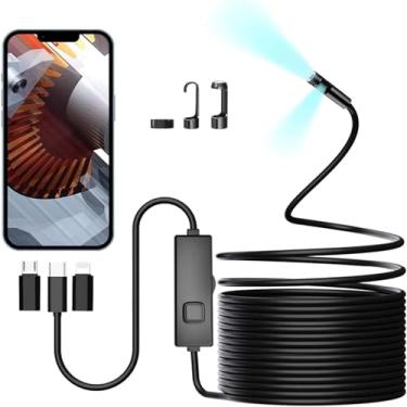 Imagem de Gzpce Câmera boroscópio com luz, endoscópio de 2 MP para IOS/Android, preto, IP67 impermeável, conexão USB