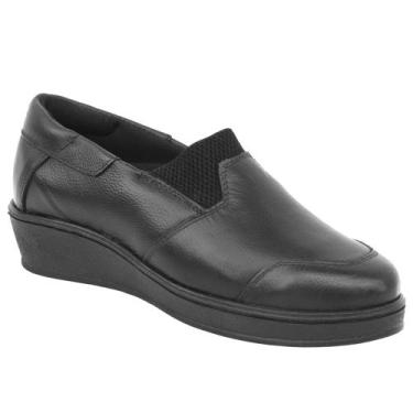 Imagem de Sapato Feminino Ortopédico Salto Anabela Confort Antiderrapante Couro 