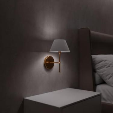 Imagem de Arandela Classica Colonial de Parede Sem Interruptor Com Cupula Tecido Algodao Bivolt (Dourado Cupula Branco)