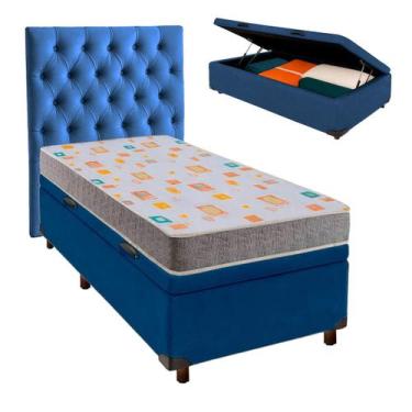 Imagem de Conjunto Cama Box Bau Azul Solteiro + Colchão D20 D20 Inducol + Cabece