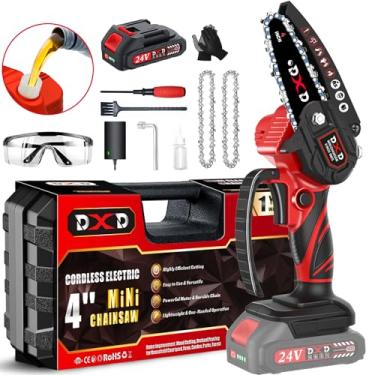 Imagem de Mini motosserra portátil mini motosserra elétrica sem fio com opção movida a gás de 10 cm barra de jarro de óleo luvas de segurança para aparar árvores e cortar madeira