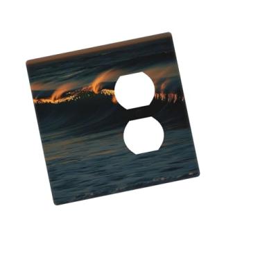 Imagem de Placa de parede decorativa 2 gangs duplex placa de parede ondas ao anoitecer tampas de tomada de borda capa de interruptor de luz placa de parede decorativa 12,7 cm x 7,6 cm termoplástico tamanho