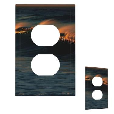 Imagem de Placa de parede decorativa 1 gangue duplex placa de parede ondas ao anoitecer tampas de tomada de borda capa de interruptor de luz placa de parede decorativa 12,7 cm x 7,6 cm termoplástico tamanho