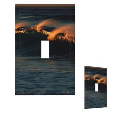 Imagem de Placa de parede decorativa 1 gangue duplex placa de parede ondas ao anoitecer tampas de tomada de borda capa de interruptor de luz placa de parede decorativa 12,7 cm x 7,6 cm termoplástico tamanho