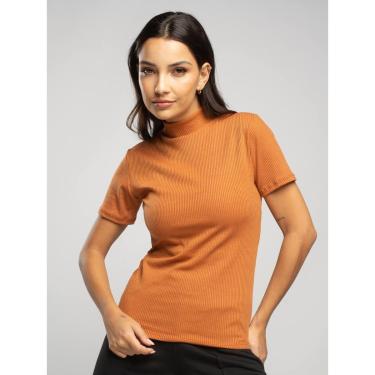 Imagem de Blusa Canelada Gola Alta Manga Curta Moda Feminina Casual-Feminino