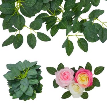 Imagem de Zoyiancy 100 peças de folhas artificiais de rosa, folhas de flores artificiais de seda, hastes de rosas falsas em massa com folha para decoração de casa de festa de casamento faça você mesmo, buquê de