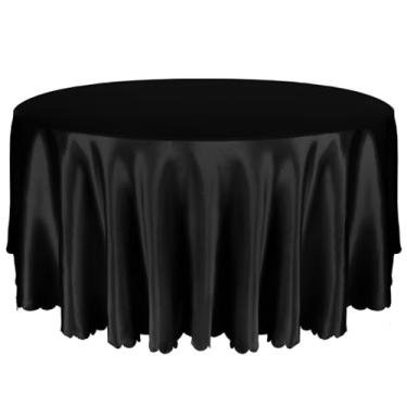 Imagem de Entsin 1 pacote com 1 toalha de mesa redonda de 3 m, capa de mesa de cetim preta para 8 a 12 assentos, toalhas de mesa sedosas laváveis e resistentes a rugas para decoração de festas de casamento