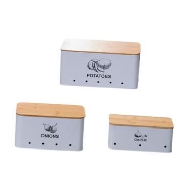 Imagem de Fenteer Organizador de despensa de lata para armazenamento de vegetais 3 peças, recipiente de metal multifuncional para armazenamento de batatas e cebolas, Branco