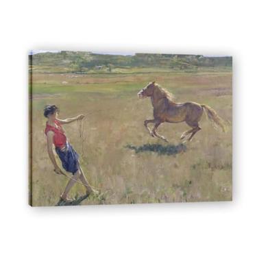 Imagem de Arte em tela Schooling The Pony John Lavery Classic Realist Portrait & War Scene – Decoração de parede de arte irlandesa para casa 30 x 39 cm emoldurada