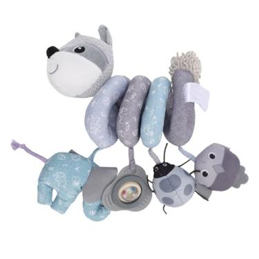 Imagem de Aramox Brinquedo Suspenso de Carrinho de bebê Ultra Soft, Brinquedo de Pelúcia Em Espiral Com Chocalhos, Dentes e Texturas, Rastreamento Visual, Habilidades Precoces de Reconhecimento (GREY)