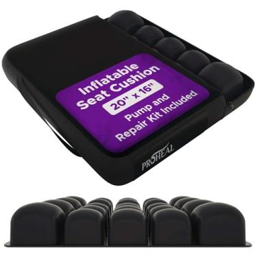 Imagem de Almofada inflável de assento para cadeira de rodas 50 x 40 x 7 cm - Almofada de ar para alívio de dores de pressão para cadeira de rodas com células interconectadas de 7,6 cm - capa de nylon