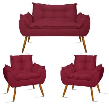 Imagem de Kit Namoradeira Opala + 2 Poltronas Para Sala Balaqui Decor Marsala