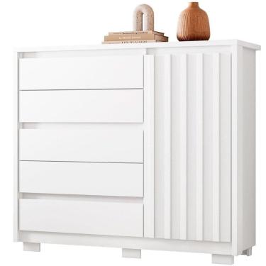 Imagem de Cômoda Ripada Sapateira 5 Gavetas 1 Porta Duello Branco
