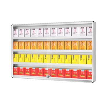 Imagem de Moldura de metal para exibição de cigarros, prateleira de armazenamento de cigarros bloqueável, rack de caixa de fósforos montado na parede, prateleira de cigarro de loja de conveniência, suporte de