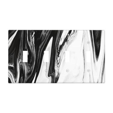 Imagem de Moderna, branca, preta, marmorizada, arte abstrata, 4 gangues quadriciclo, interruptor de luz, interruptor, placa decorativa decorativa sem parafusos