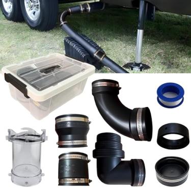 Imagem de Kit de sistema de conexão de encanamento de resíduos de esgoto para trailer e trailer com adaptador de mangueira de esgoto transparente RV