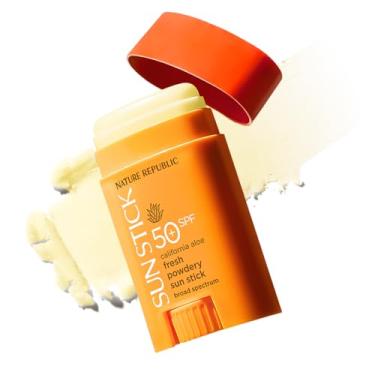 Imagem de Nature Republic California Aloe Fresh Powdery Sun Stick de amplo espectro FPS 50+ | Protetor solar coreano tamanho viagem protetor solar, sem whitecast, não pegajoso, resistente à água