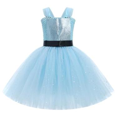 Imagem de IMEKIS Toddler Halloween Costume: Kids Holographic Sparkly Tulle Tutu Dress Up Anime Character Cosplay Metallic Outfit Girls Alien Space Cowgirl 80s Birthday School Dance Clothes Blue 6-7 Years