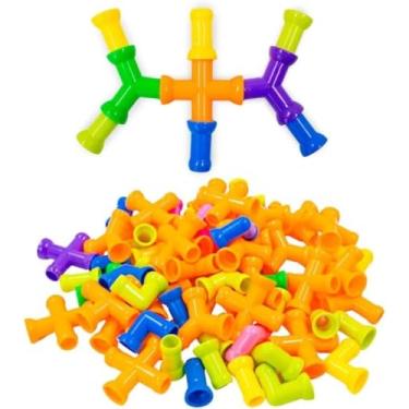 Imagem de Brinquedo De Montar Interativo 72 Peças Plastico Blocos Infantil Coloridos Tubos Canos Encaixar Certificação INMETRO