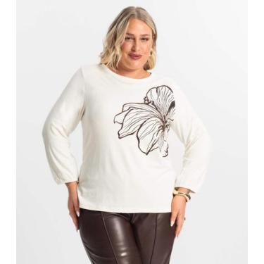 Imagem de Blusa Feminina Plus Size Manga 7/8 Secret Glam Bege, Plus G4, Bege