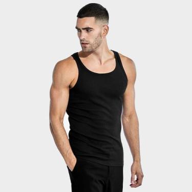 Imagem de Regata Masculina Modelo Americano Canelada  - Levitali, Preto, GG