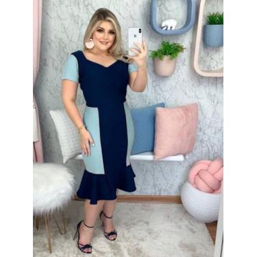 Imagem de Vestido Midi Plus Size Léia Moda Evangélica Feminina - MISS FLOWER, Az