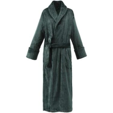 Imagem de Roupão De Banho Masculino Roupão De Banho Quente Roupão De Banho De Flanela Macio E Macio De Inverno Roupão Altamente Absorvente Colarinho Virada Para Baixo Pocets E Cinto, Dark Green, XL