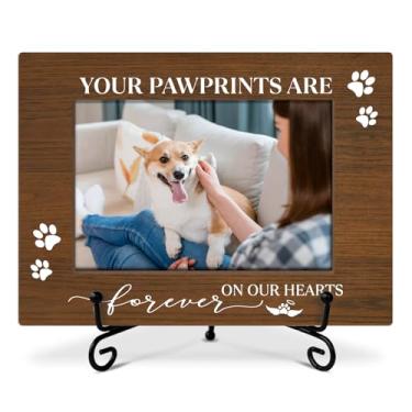 Imagem de Porta-retrato memorial para animais de estimação, porta-retrato Your Pawprints are Forever in Our Heart, Sympathy Pet Loss, porta-retrato de madeira com suporte, moldura de 10 x 15 cm para exibição de