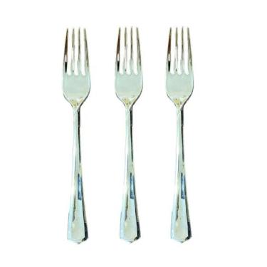 Imagem de Kit 12 Garfos Descartáveis De Luxo Em Plástico Prata 18cm - Blook