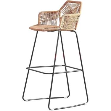Imagem de Conjunto De 2 Bar De Rattan, Banco De Bar De Rattan Com Encosto & Apoio Para Os Pés De Metal Cadeira De Vime Para Balcão De Jardim, 2 Pack, 65cm