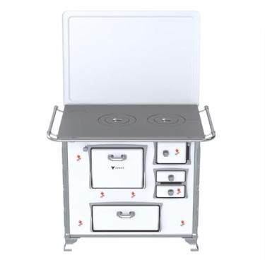 Imagem de Fogão a Lenha GII N 2 Gab Branco Flor com Tampa Saida Esquerda