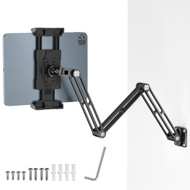 Imagem de OHLPRO Suporte de parede de alumínio para tablet com braço de metal extensível de 3 estágios, suporte para iPad com vários ângulos de 360° ajustável e removível para iPad Pro Air Mini Galaxy Tab de 5